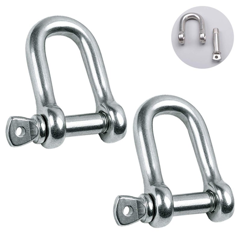 Reedny Stainless Steel 304 D Shape Shackle 5/32", 1/4", 5/16",3/8", 9/16", for Chains Wirerope Lifting Outdoor Camping Survival Rope Bracelets Or for Heavy Duty Construction (3/8" 2Pcs) - Image 1